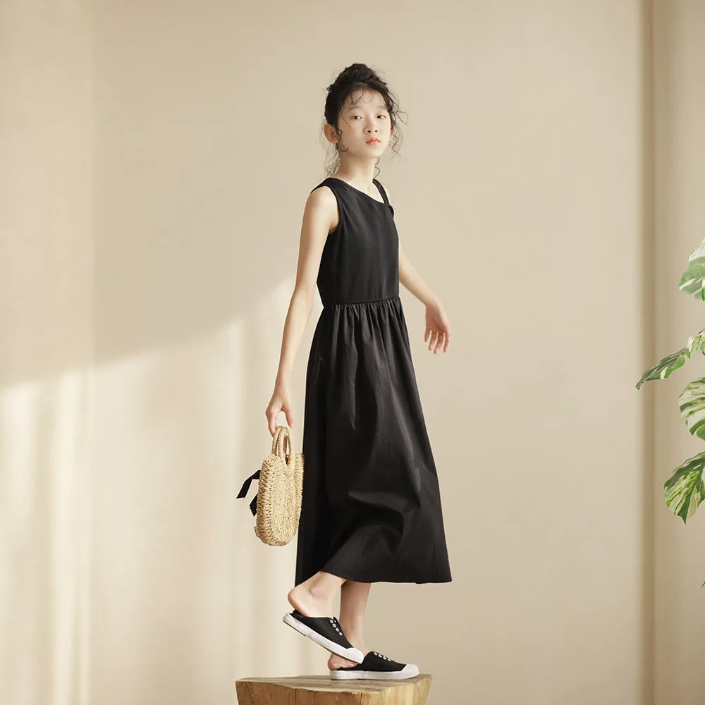 日系 黑色赫本风斜肩长款连衣裙 Asymmetric Sleeveless Dress