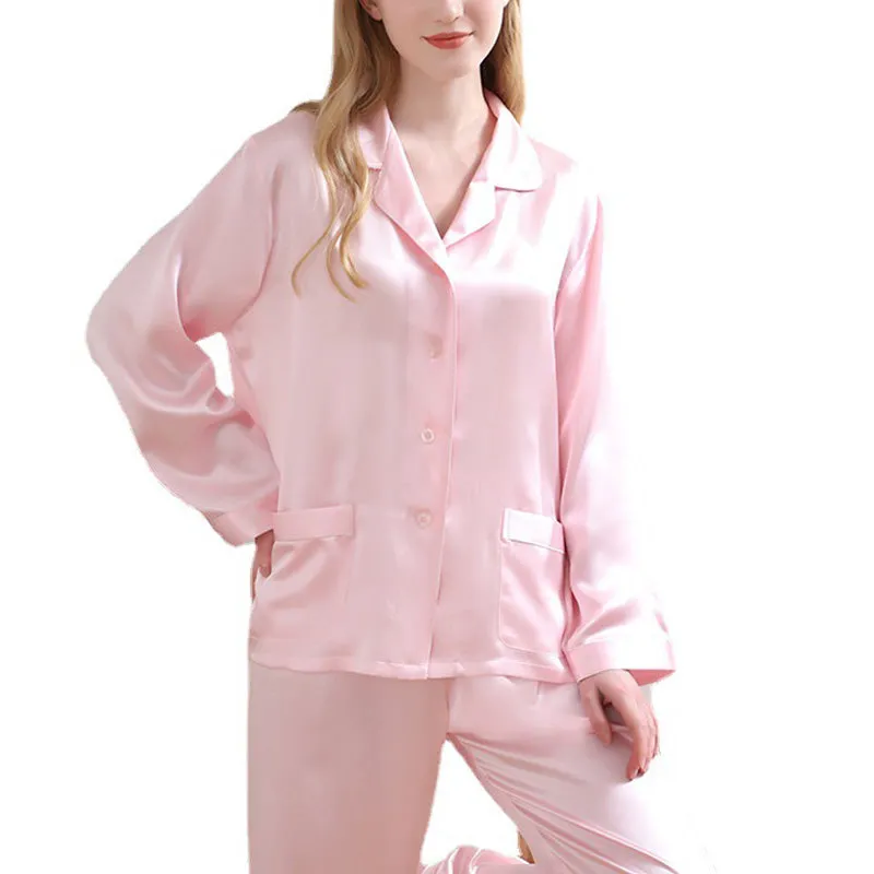 16m/m Mulberry Silk Pajamas Solid Thin Long-sleeved trousers Loungewear [SLP0003]