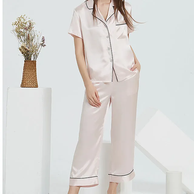 16m/m Silk Pajamas Classic Short-Sleeved Trousers Set Loungewear [SLP0025]