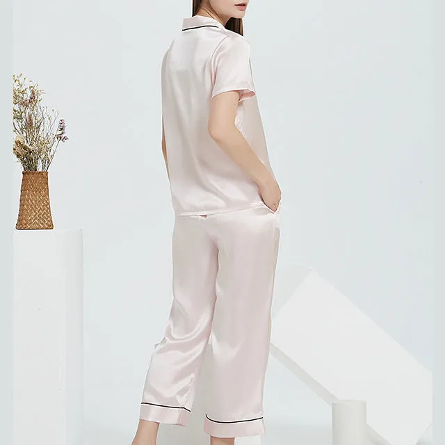 16m/m Silk Pajamas Classic Short-Sleeved Trousers Set Loungewear [SLP0025]