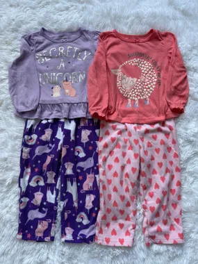 2 pair of 2-piece pajamas, Simple Joys by Carter’s, 2T girls, unicorn and sheep, Kids 2T