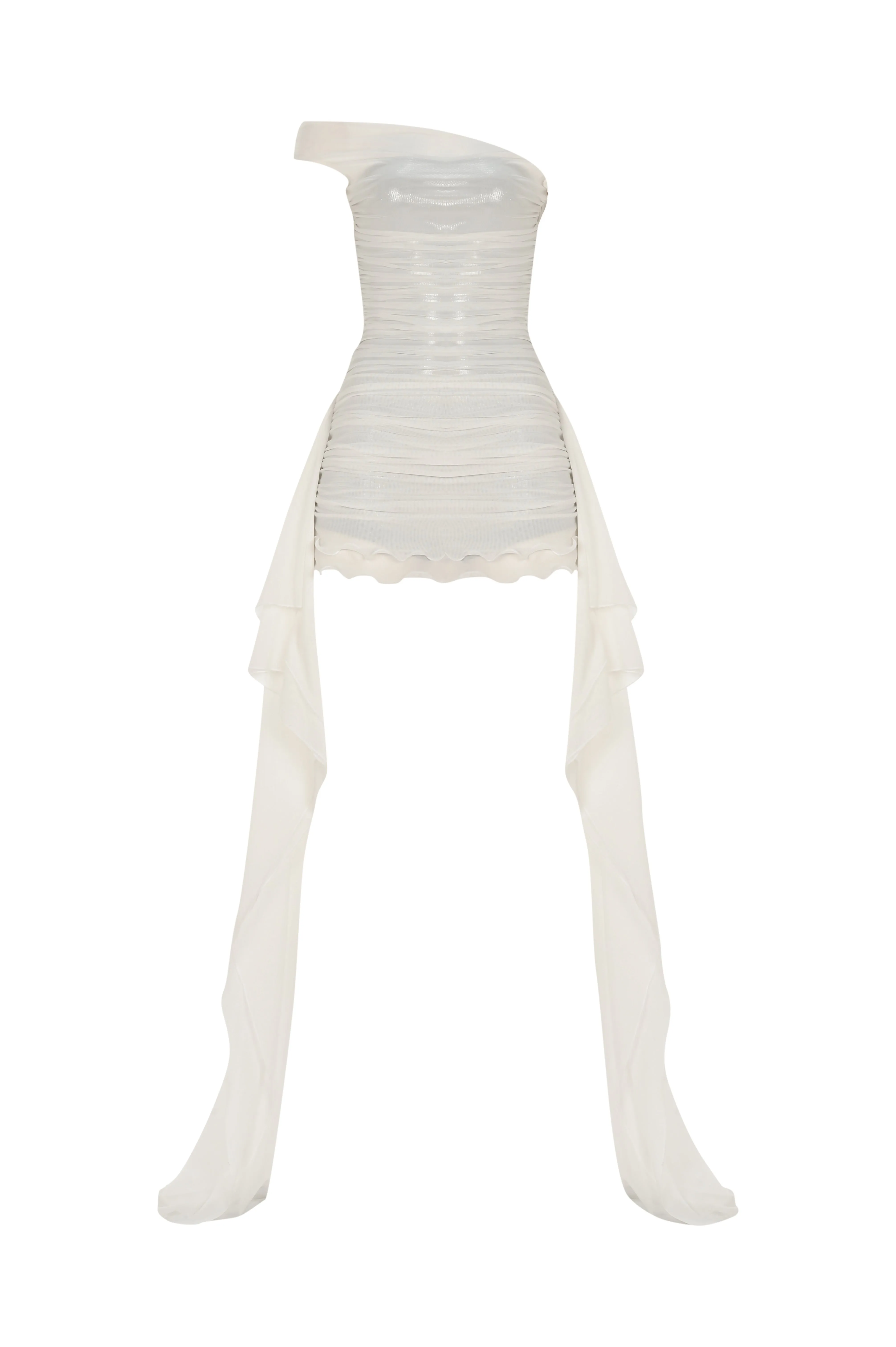 Asymmetric Drape White Mini Dress