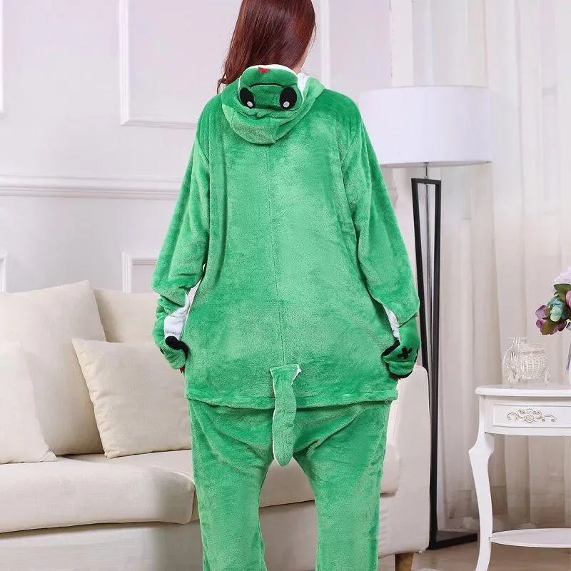 Autumn And Winter Foreign Trade New Style Jack Finn Green Snake Long Tail Monkey Flannel One-piece Pajamas Men And Women Home Clothes