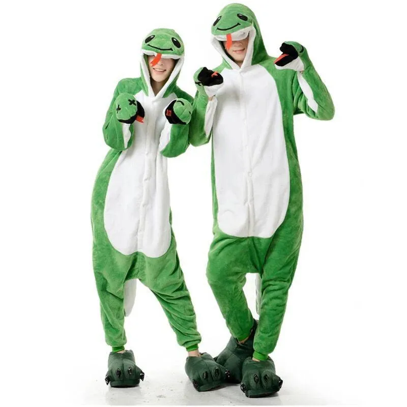 Autumn And Winter Foreign Trade New Style Jack Finn Green Snake Long Tail Monkey Flannel One-piece Pajamas Men And Women Home Clothes