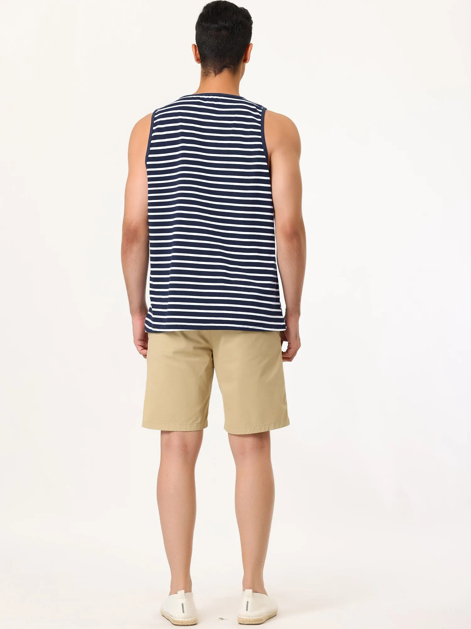Basic Striped Crew Neck Sleeveless Vest Tank Top