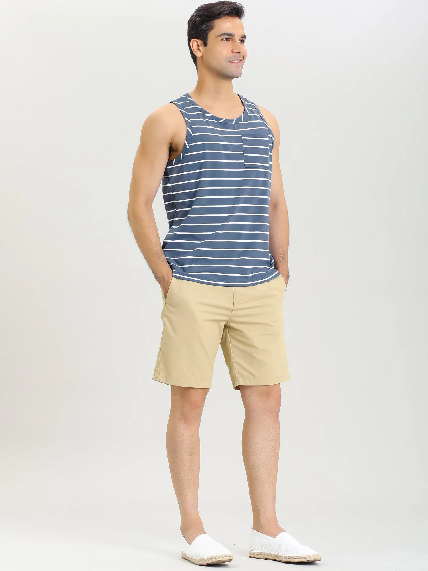 Basic Striped Crew Neck Sleeveless Vest Tank Top