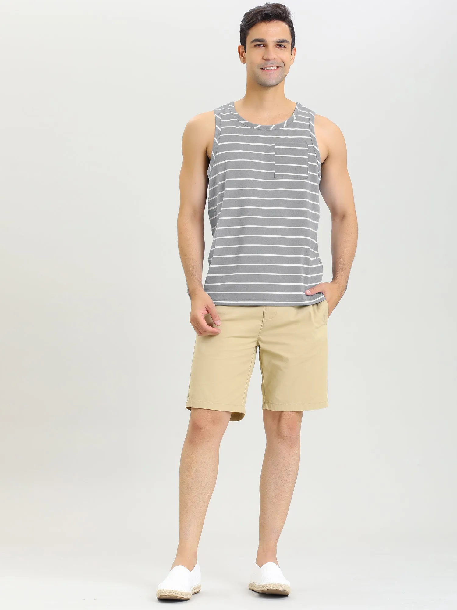 Basic Striped Crew Neck Sleeveless Vest Tank Top