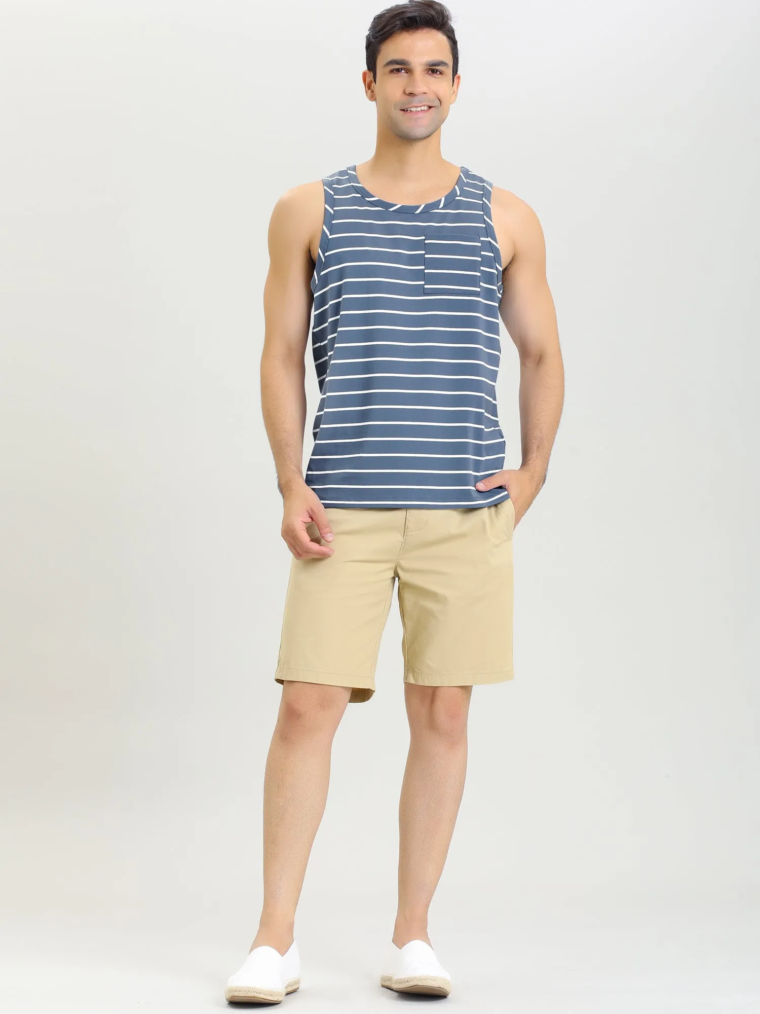 Basic Striped Crew Neck Sleeveless Vest Tank Top
