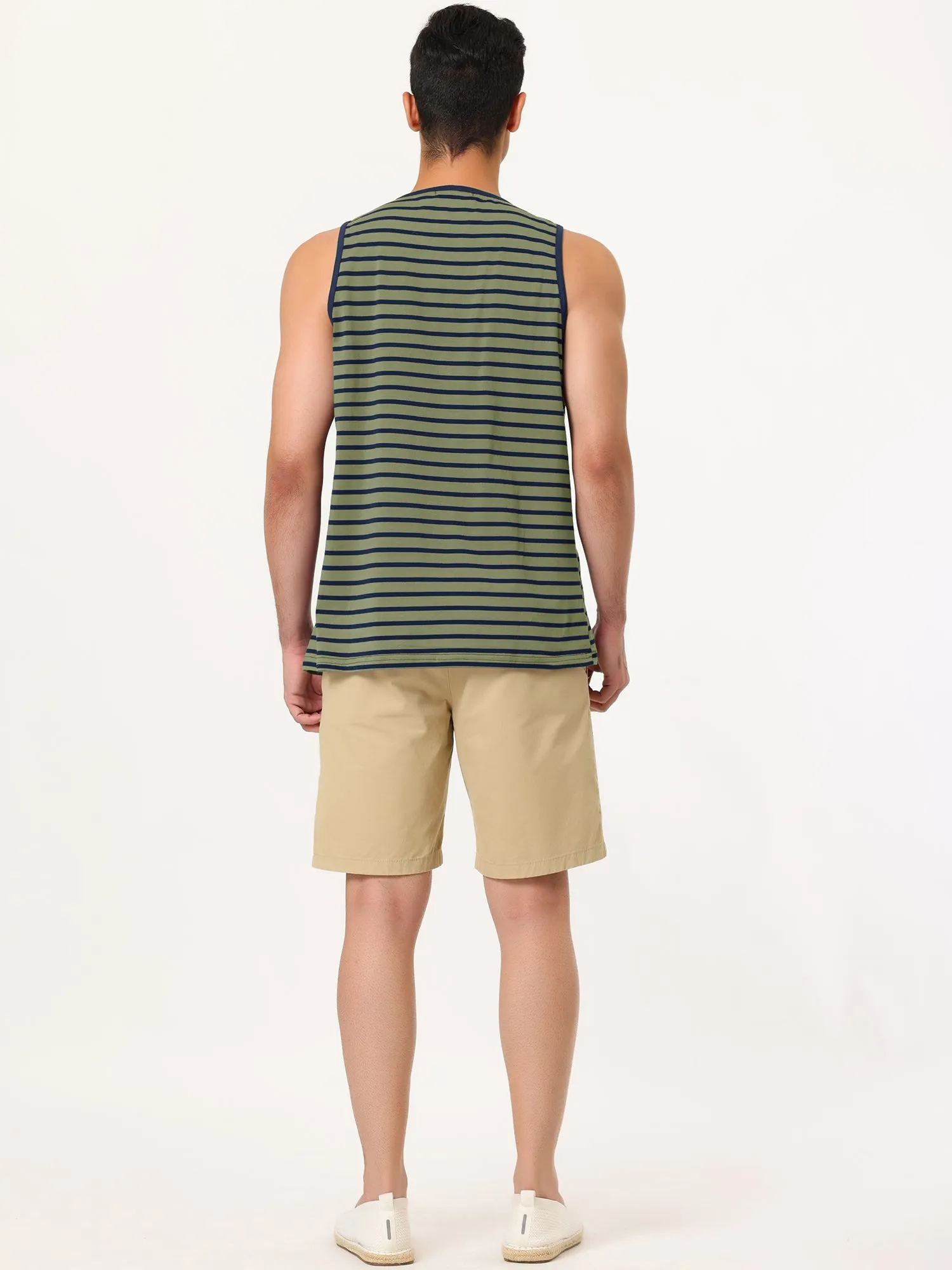 Basic Striped Crew Neck Sleeveless Vest Tank Top