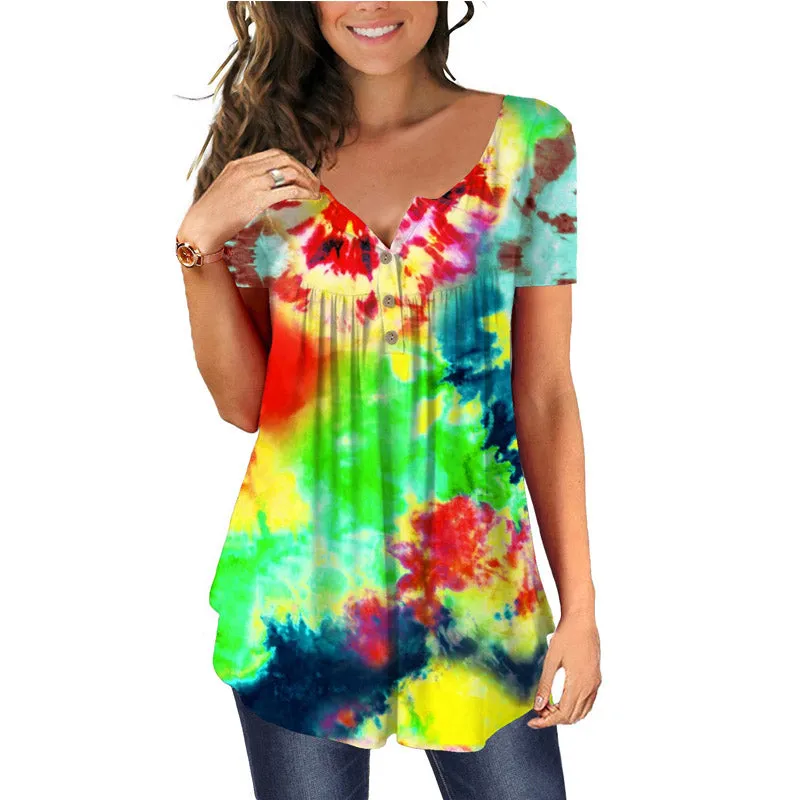 Casual Tie Dye Short Sleeve Loose T-shirts