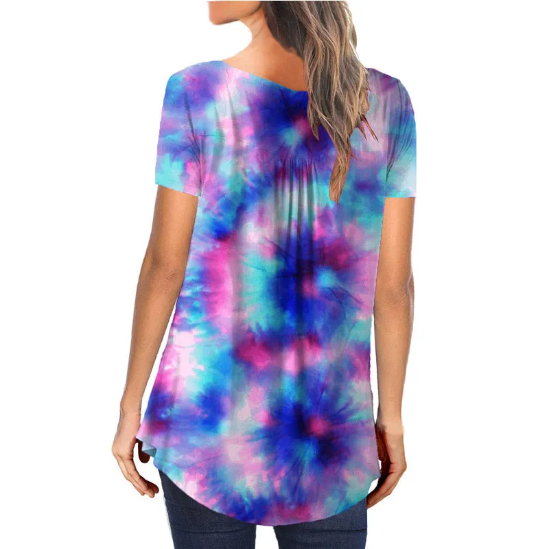 Casual Tie Dye Short Sleeve Loose T-shirts