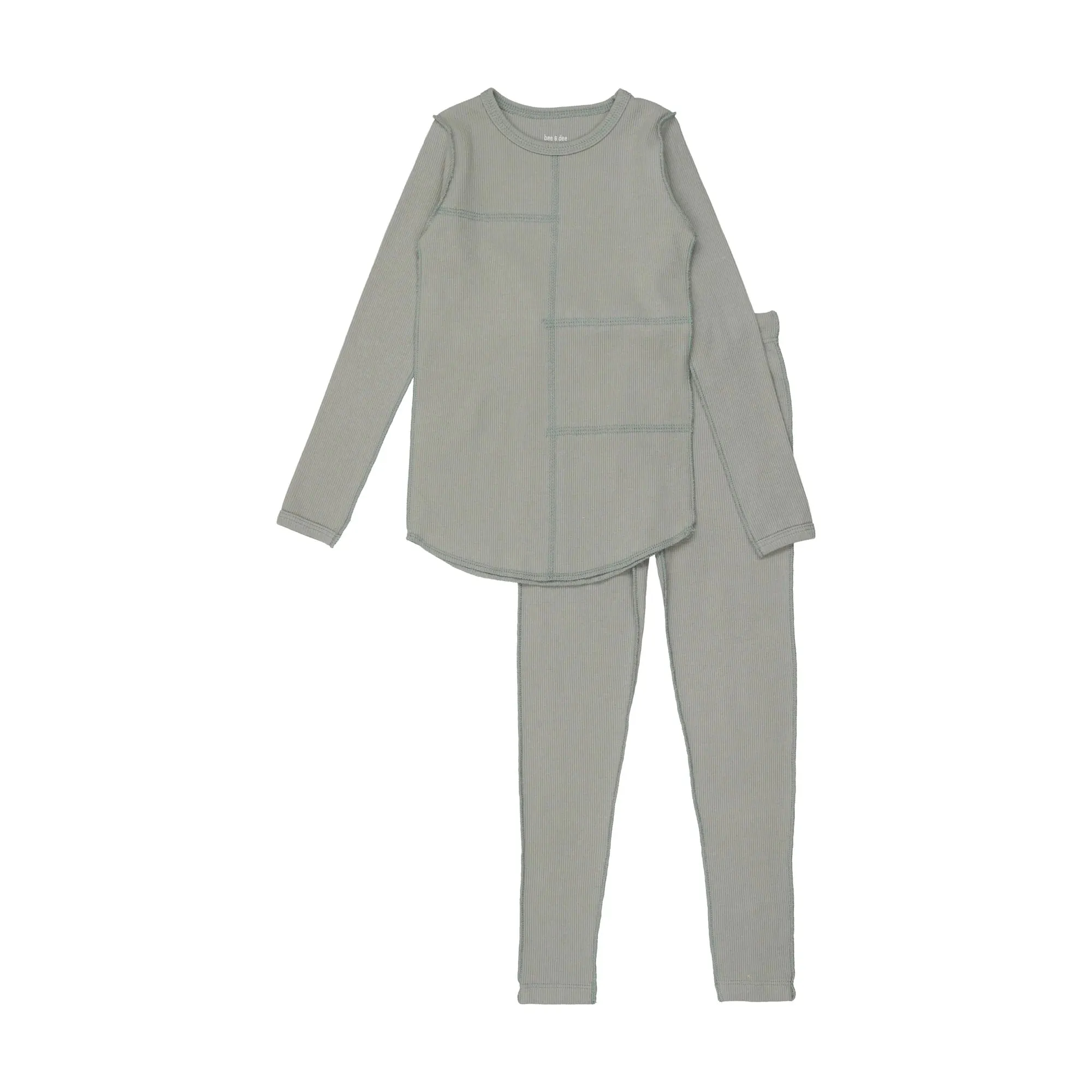 Kids' Ribbed Long Sleeve Pajama Set - Sage Green