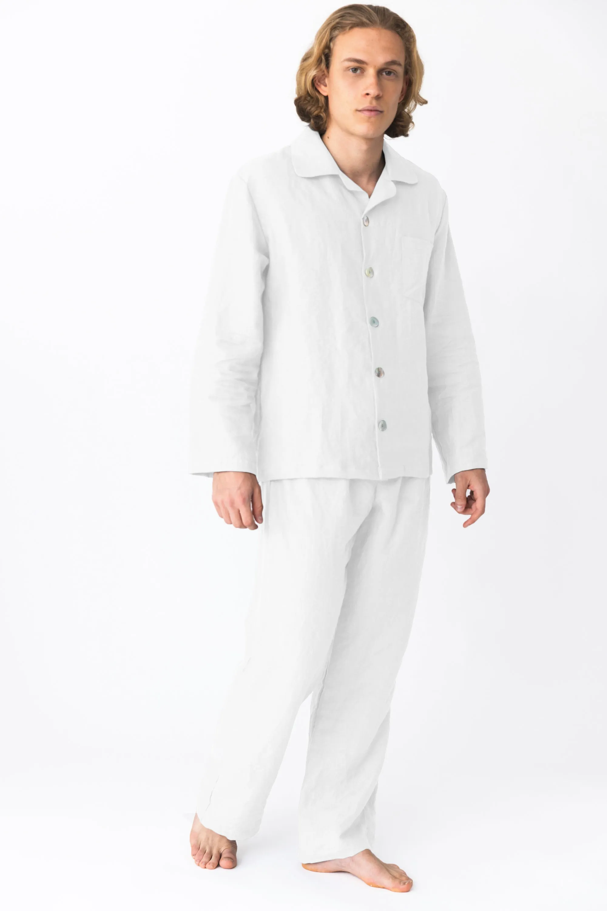 Long-sleeved linen pajamas white - Diego