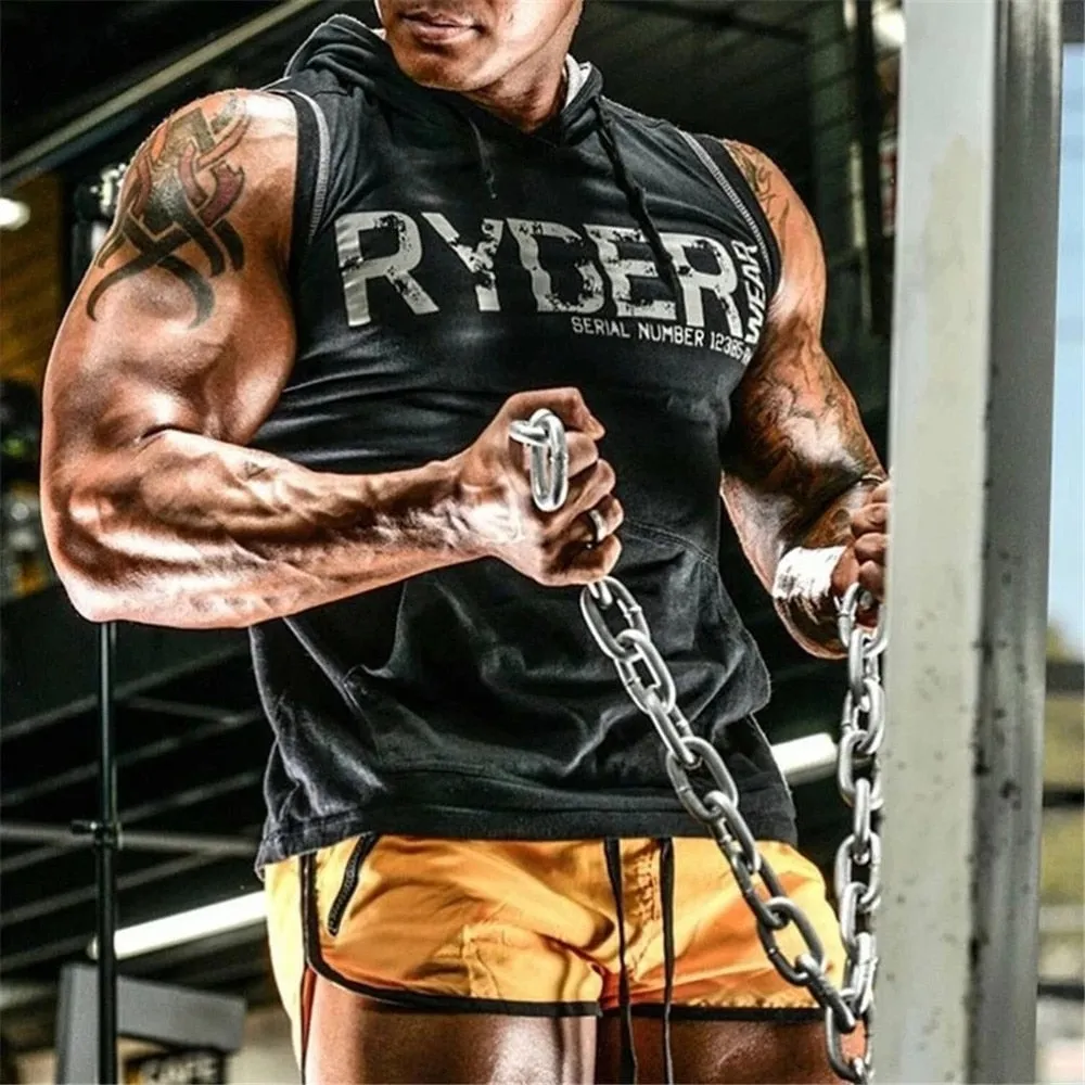 Mens summer sleeveless Hoodies mens fitness fashion Casual jacket Hooded Sweatshirts Bodybuilding Brand sportswear clothing