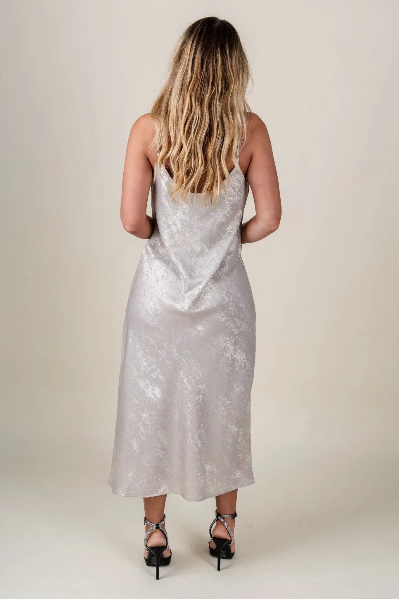 Satin cowl neck dress pearl